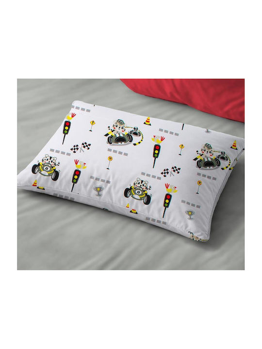Dimcol Animal Grand Prix 590 Baby Pillowcase Made of 100% Cotton White Olive 45x35cm