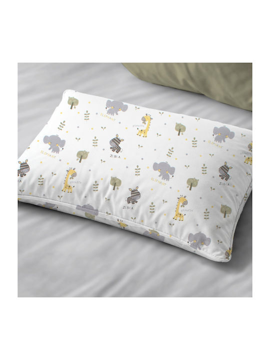 Dimcol Happy Safari 713 Baby Pillowcase Made of 100% Cotton White-Grey 45x35cm