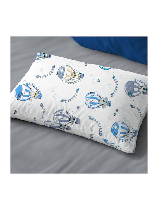 Dimcol The Floating Zoo 596 Baby Pillowcase Made of 100% Cotton White-Blue 45x35cm