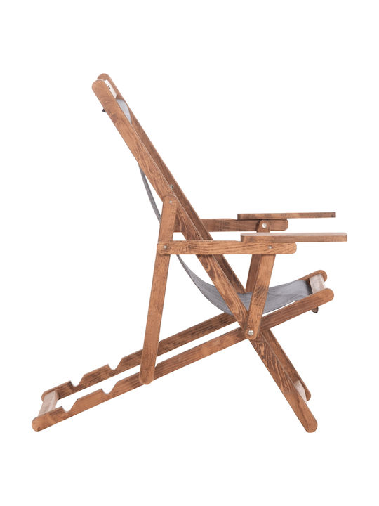 Liegestuhl Lemnos Hölzernes Mit Armlehnen & Grau Stoff 62.5x89x105cm