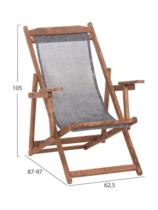 Liegestuhl Lemnos Hölzernes Mit Armlehnen & Grau Stoff 62.5x89x105cm