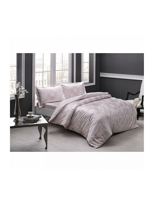 Tac Set Huse Pentru Pilote (2 Buc) Bumbac Satinat 160x220cm Simplu Cu Față De Pernă & 1 Cearceaf Roz Pudrat