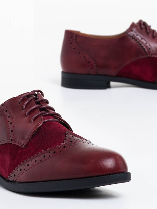 Oxfords De Damă Din Piele În Culoare Burgundy