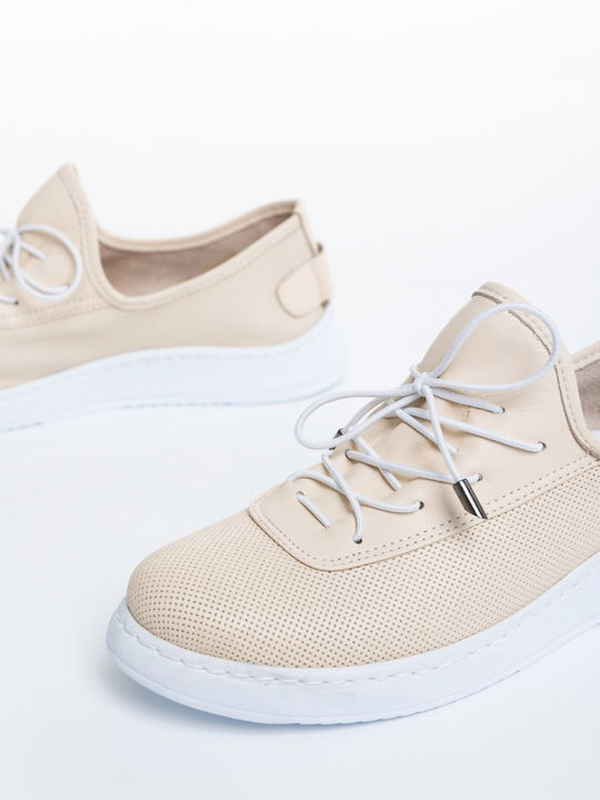 Leather Women's Oxfords in Beige Colour