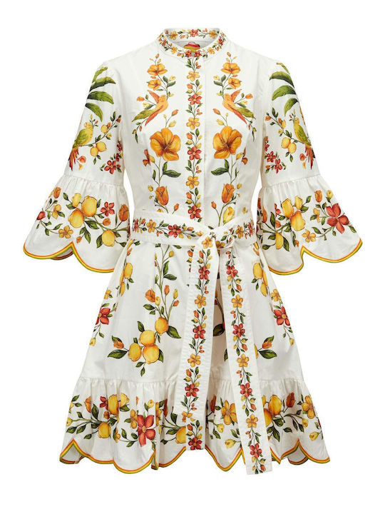 Summer Mini Dress with Ruffles Off-White