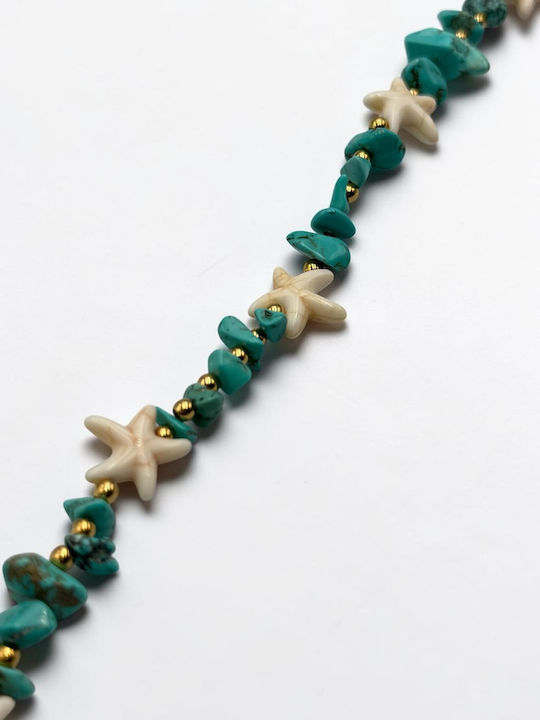 Gold Plated Steel Anklet Chain Turquoise