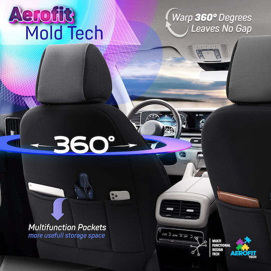 Set De Capace Auto 11 Buc Piele Sintetica Design Gri / Negru