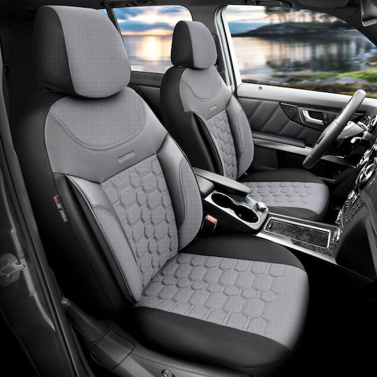 Комплект Калъфи За Автомобилни Седалки Otom Carbon Design Универсални Памучна Тъкан Кожен Предни Задни 11 Броя Сиви