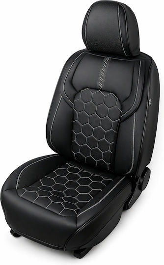 Autositzbezüge Set Universal Eco Leder Vorne Hinten Schwarze Weiße Streifen