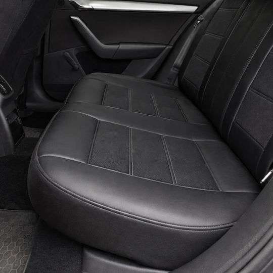 Leder Autositzbezüge Set 10 Stück Schwarz Weiß