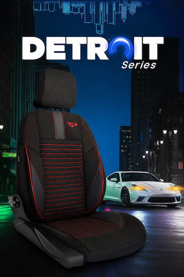 Σετ Καλύμματα Αυτοκινήτου Universal Panda Detroit Ύφασμα Εμπρός Πίσω Μαύρο Κόκκινη Ρίγα