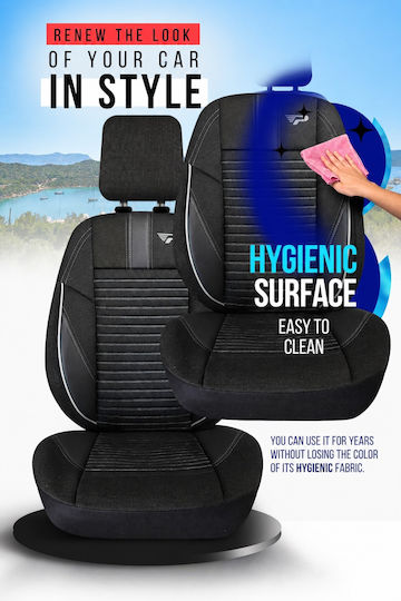 Universal Car Seat Covers Set Panda Detroit Fabric Front Rear Black White Stripe