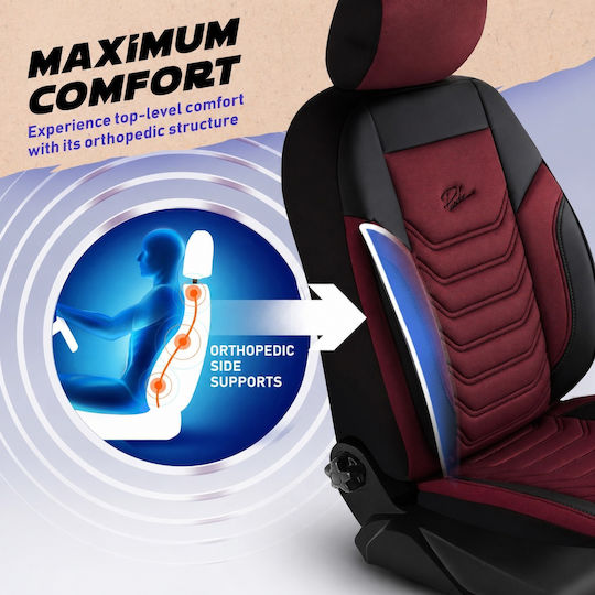 Universal Panda Florida Autositzbezüge Set Polyester Eco Leder Vorne Hinten Schwarze Bordeaux