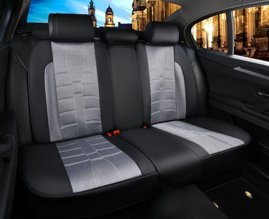 Full Set Universal Upholstery Car Seat Covers Luxury Eco Leather Textile Gray Black Flz.tap892