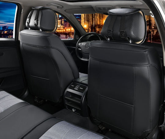 Full Set Universal Upholstery Car Seat Covers Luxury Eco Leather Textile Gray Black Flz.tap892