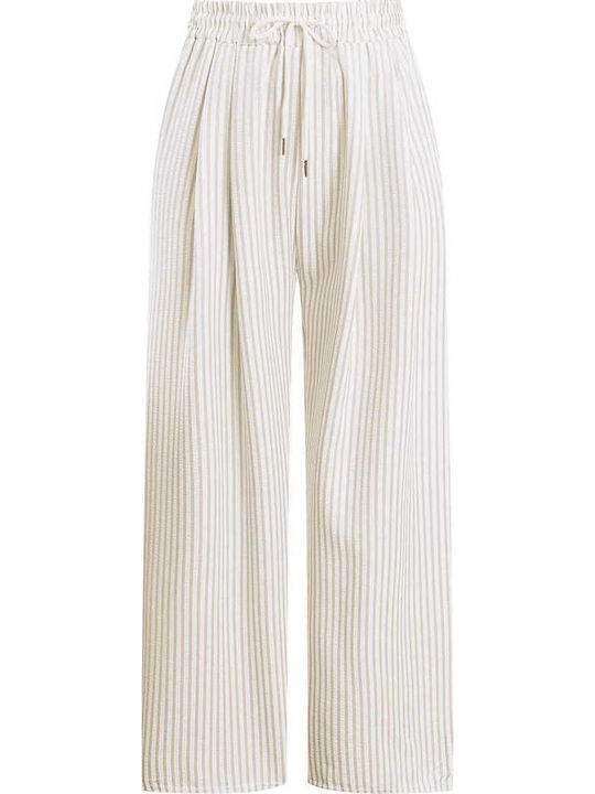 Celestino Women's Pantaloons Striped Loose Fit Light Beige