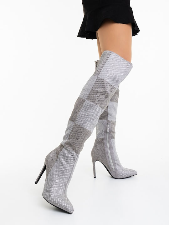 Damenstiefel mit Hohem Absatz Grau