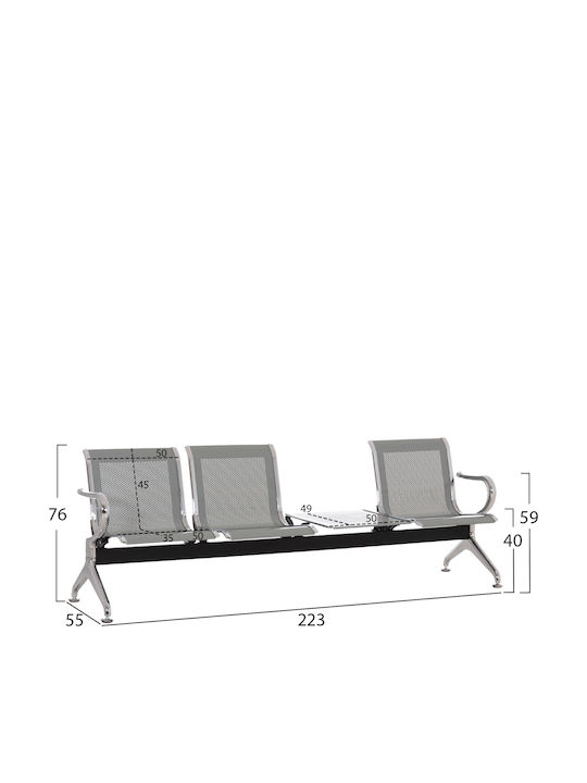 Dreisitziger Wartesessel mit Armlehnen in Grau Farbe 222x64x76cm