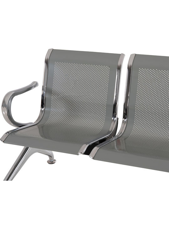 Dreisitziger Wartesessel mit Armlehnen in Grau Farbe 222x64x76cm