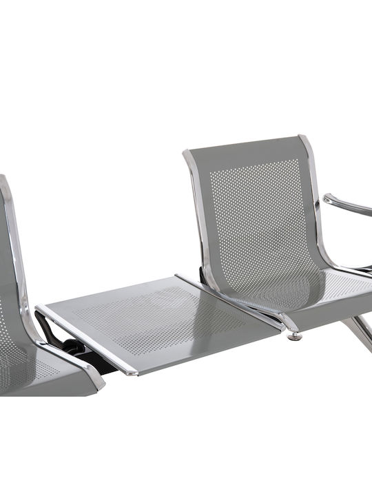 Dreisitziger Wartesessel mit Armlehnen in Grau Farbe 222x64x76cm