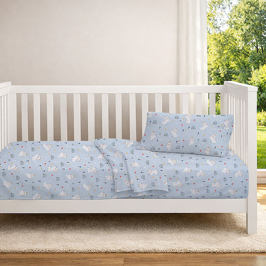 Dimcol Детска Покривка За Завивка Rabbit Garden 584 Небесносиня 120x160см