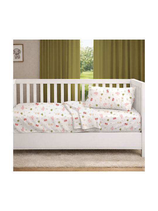 Dimcol Baby Duvet Cover Happy Safari 712 White Pink 120x160cm