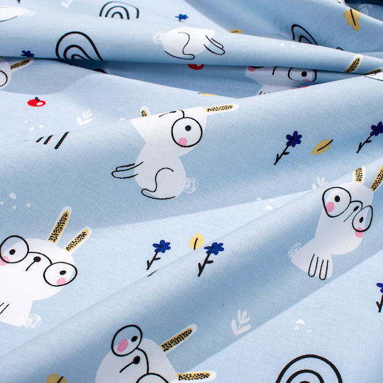 Dimcol Детска Покривка За Завивка Rabbit Garden 584 Небесносиня 120x160см