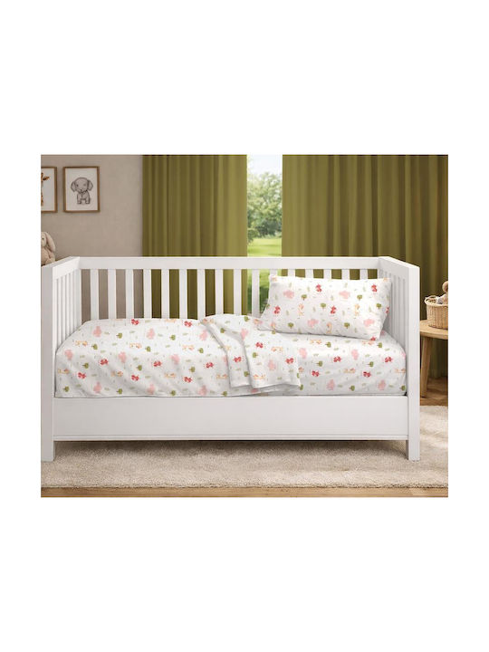 Dimcol Baby Duvet Cover Happy Safari 712 White Pink 120x160cm
