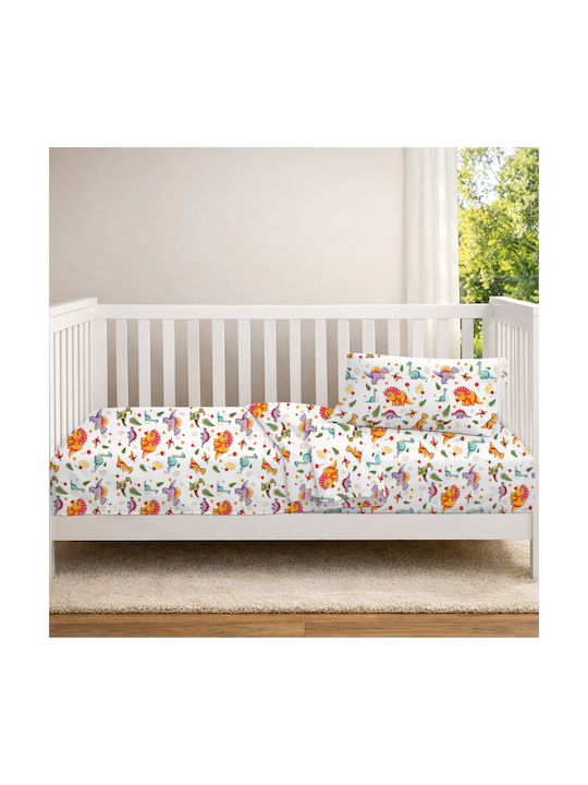 Dimcol Baby Duvet Cover Dinosaur 520 White Orange 120x160cm