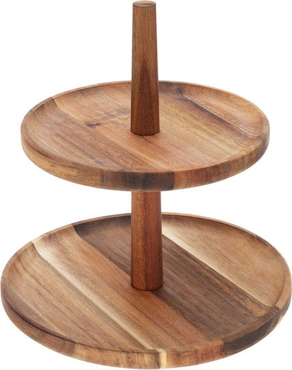Ξύλινη Εταζέρα 2 Ορόφων Καφέ Ø23xY18.5cm Π23xΜ23xΥ18.5cm