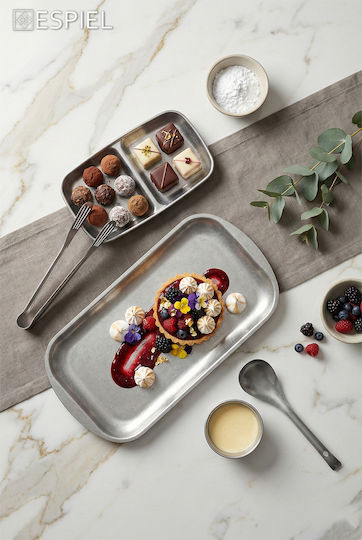 Espiel Dessert Divided Serving Plate with 2 Slots Gray Ø15.3cmxY1.5cm 9x15.3x1.5cm 6pcs
