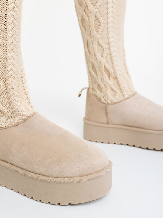 Damenstiefel mit Pelz Beigen