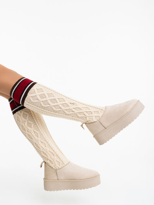 Damenstiefel mit Pelz Beigen
