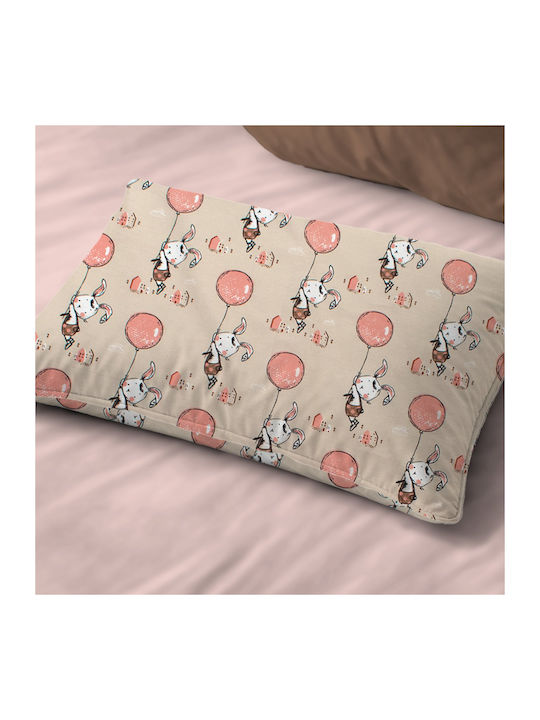 Dimcol Floating Bunny 714 Παιδική Μαξιλαροθήκη από 100% Βαμβάκι 50x70εκ. Beige-salmon