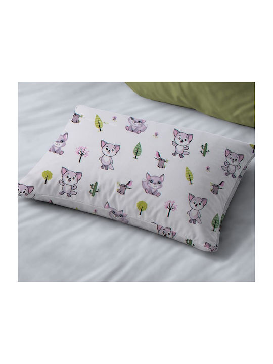 Dimcol Baby Foxes 594 Παιδική Μαξιλαροθήκη από 100% Βαμβάκι 50x70εκ. White-pastel Lilac