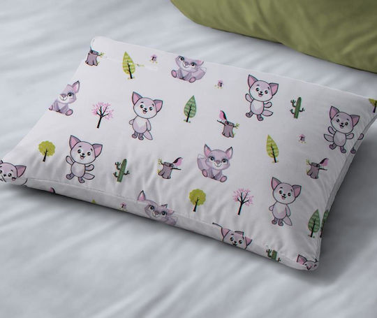 Dimcol Baby Foxes 594 Fata De Pernă Pentru Copii Din 100% Bumbac 50x70cm Alb-Pastel Liliac