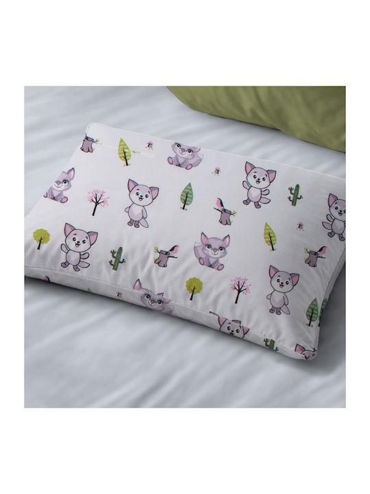Dimcol Baby Foxes 594 Παιδική Μαξιλαροθήκη από 100% Βαμβάκι 50x70εκ. White-pastel Lilac