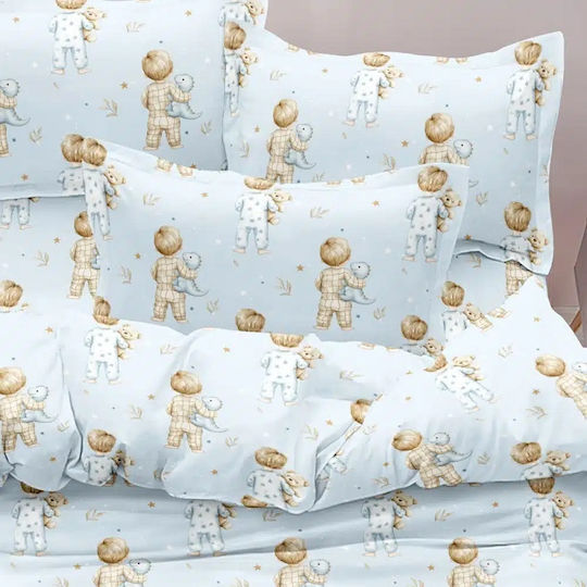 Borea Goodnight Kids Duvet Cover Set Single with Pillowcase Cotton Sky Blue 160x240cm