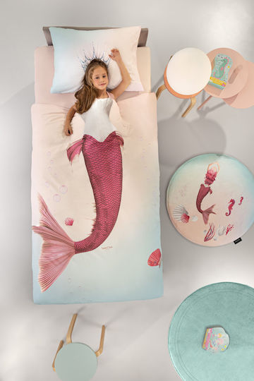Saint Clair Mermaid Suede Σετ Παιδική Παπλωματοθήκη Μονή με Μαξιλαροθήκη Ροζ 160x220εκ.