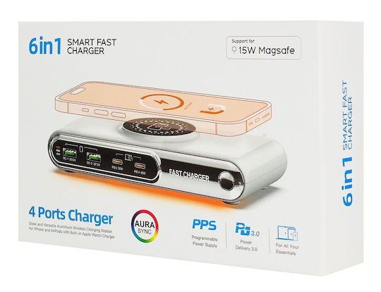Powertech Βάση Φόρτισης με 2 Θύρες USB-A και 2 Θύρες USB-C 72W Power Delivery / Quick Charge 3.0 σε Λευκό χρώμα (PT-1624)