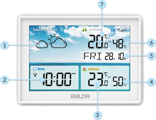 Baldr BD-909 Drahtlos Wetterstation Digital Tischplatte Weiß
