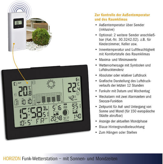 TFA Horizon Wireless Digital Weather Station Wall Mounted / Tabletop Black