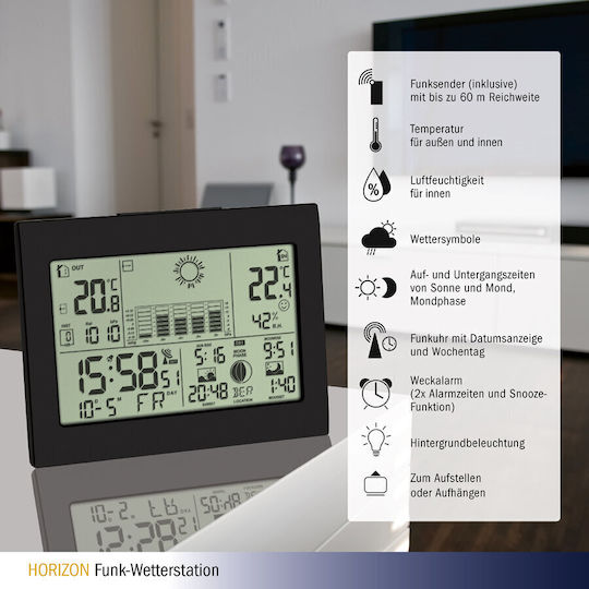 TFA Horizon Wireless Digital Weather Station Wall Mounted / Tabletop Black