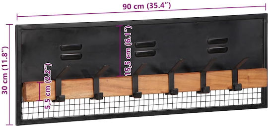 vidaXL Κρεμάστρα Τοίχου Ξύλινη 6 Θέσεων Μαύρη 90x30x11cm
