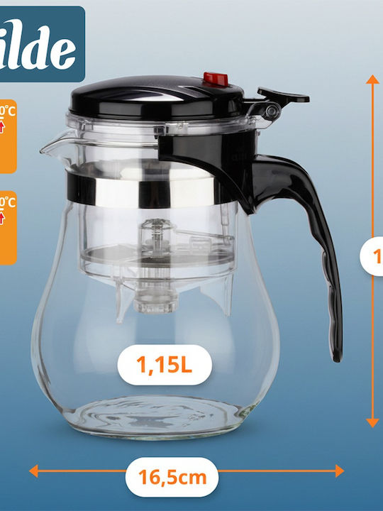 Orion Ceainic cu Filtru Sticlă Negru 1150ml