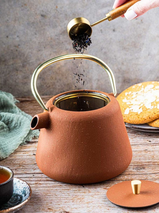 KING Hoff Kettle Τσαγιέρα με Φίλτρο Μαντεμένια Καφέ 1000ml