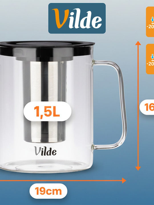 Orion Teapot with Filter Glass Black 1500ml