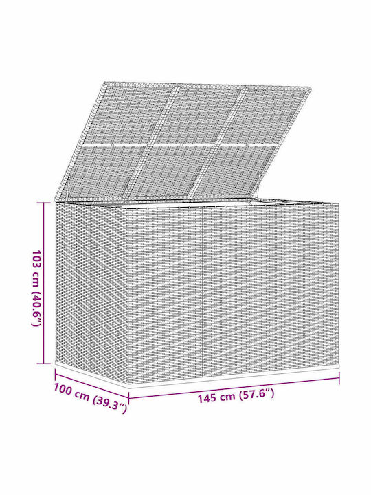 vidaXL Μπαούλο Αποθήκευσης Εξωτερικού Χώρου Rattan Καφέ Μ145xΠ100xΥ103εκ.
