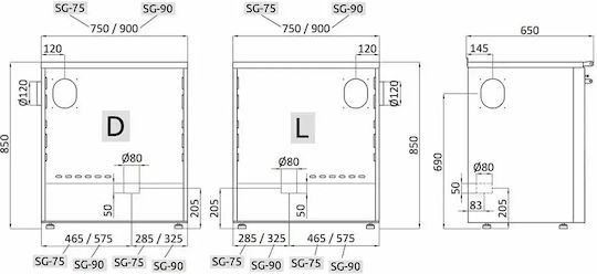 Senko SG-75 Метал Печка на дърва с Фурна 7.5кВт Сива