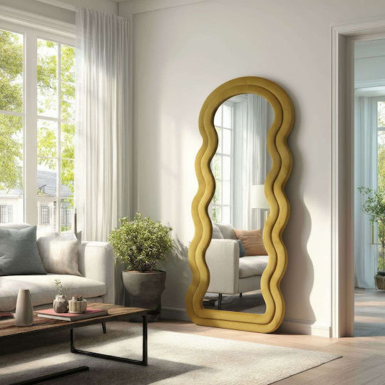 Hanah Home Oglindă De Podea Asimetrică Cu Cadru Din Lemn Galben 170x65cm